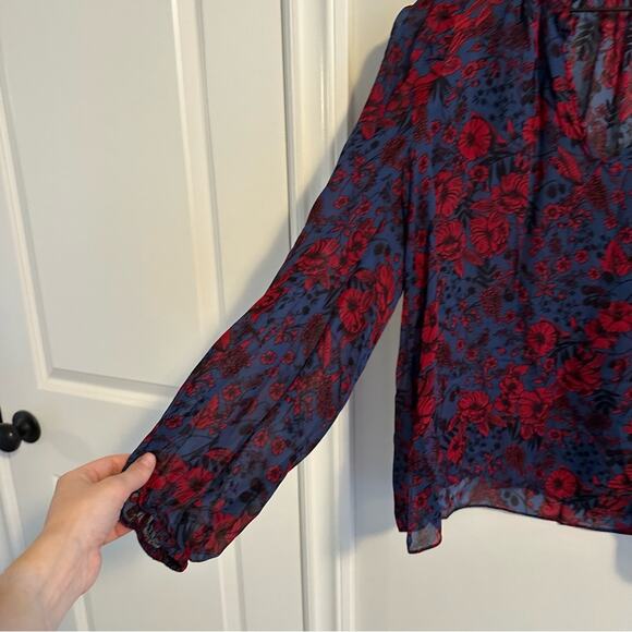 Tuckernuck Shoshanna Blue Red Floral Long Sleeve Blouse Top Small - Picture 9 of 11